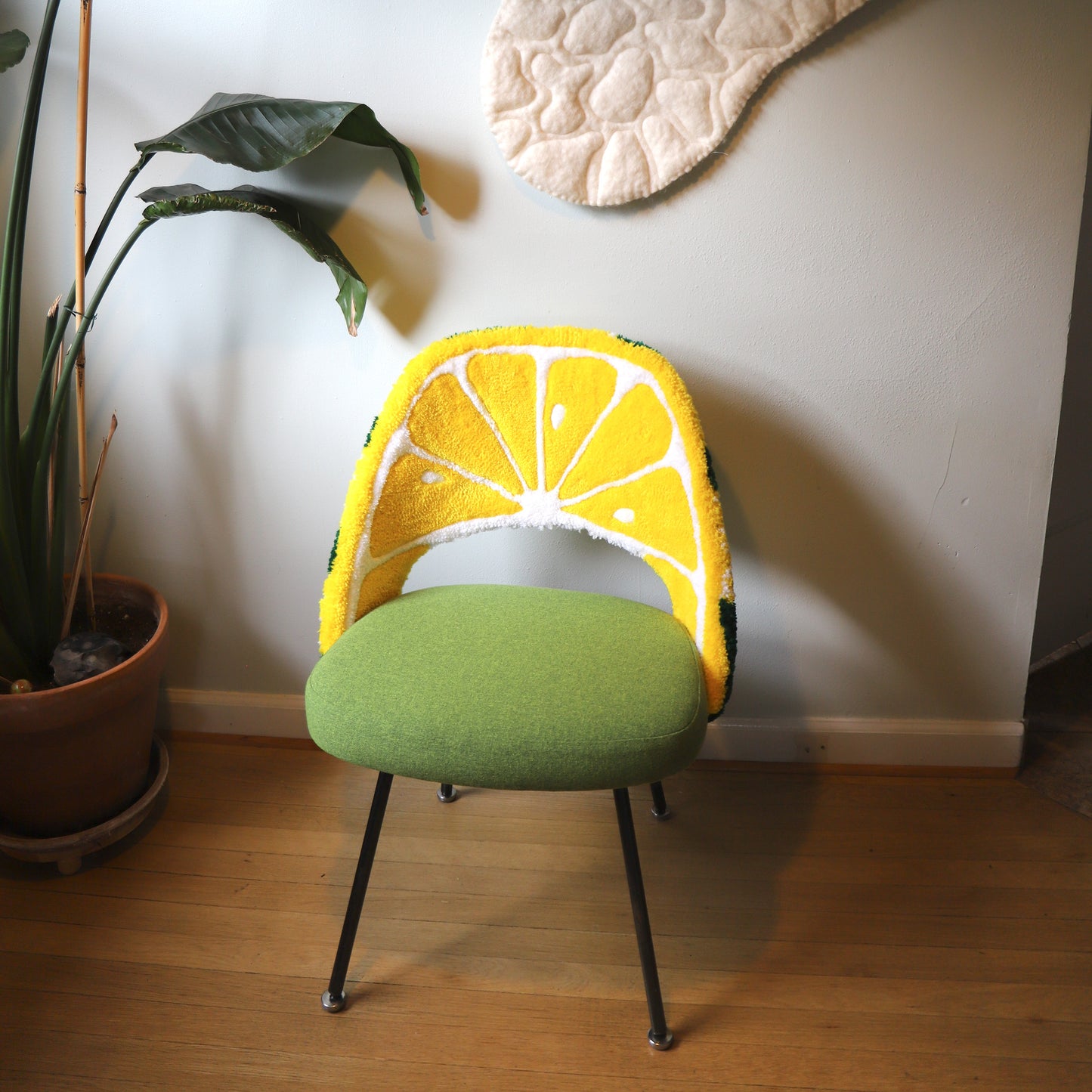 Tufted Strawberry and Lemon Saarinen Chairs