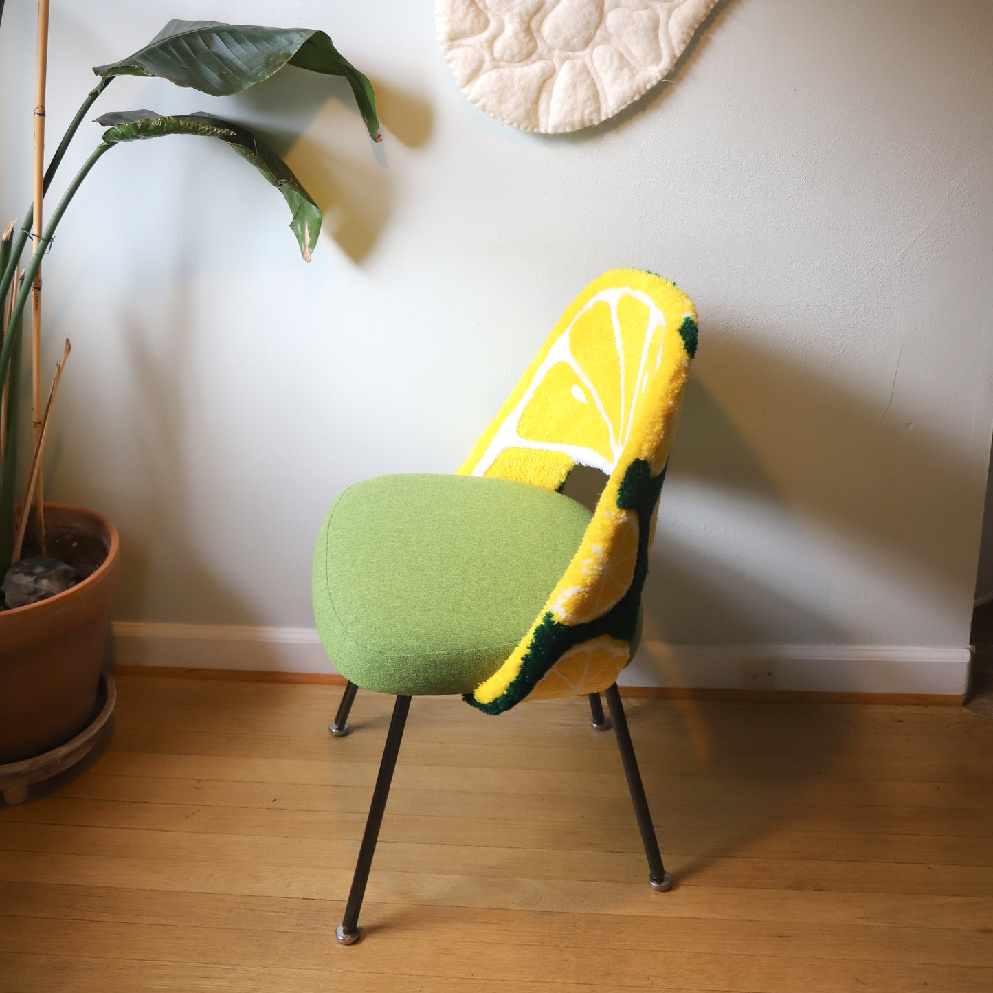 Tufted Strawberry and Lemon Saarinen Chairs