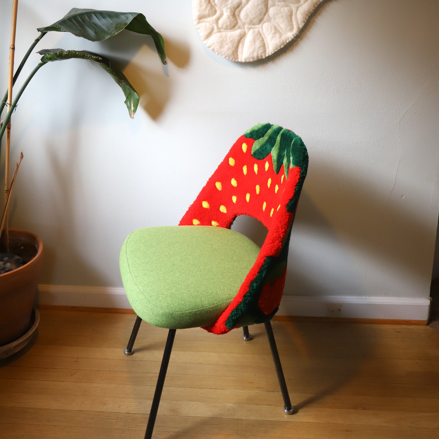 Tufted Strawberry and Lemon Saarinen Chairs